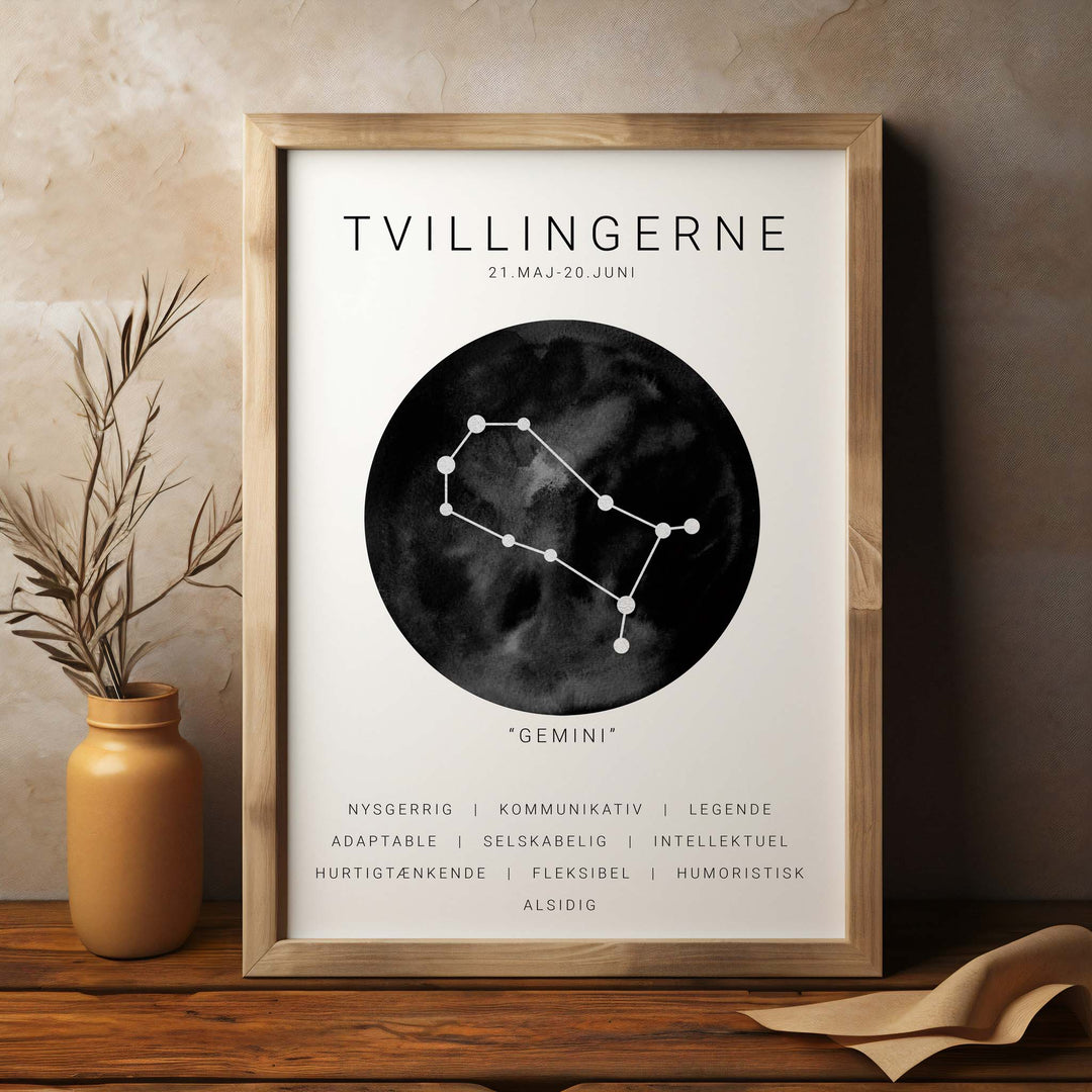 Tvilling Stjernetegn Plakat | Sort