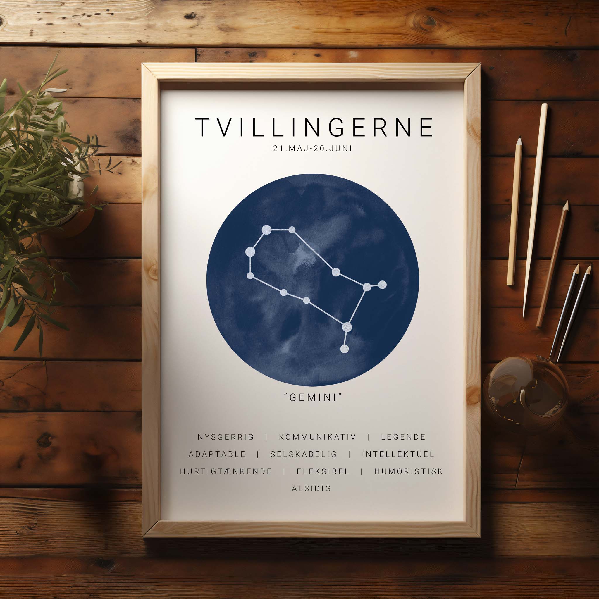 Tvilling Stjernetegn Plakat | Blå