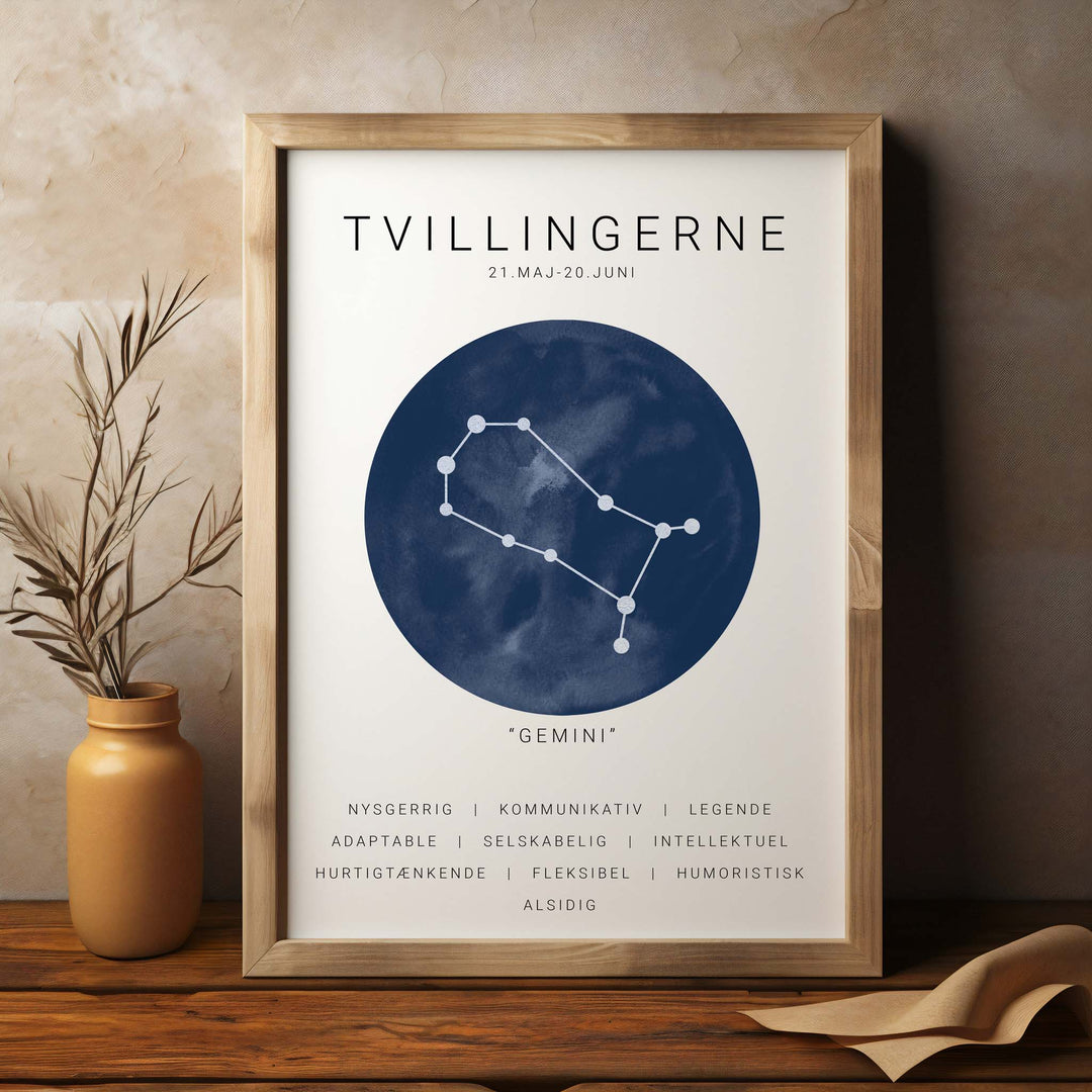 Tvilling Stjernetegn Plakat | Blå