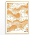 Indlæs billede til gallerivisning Golden Japanese wave and cloud pattern inspired by Hokusai in a minimalist framed poster.
