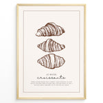 Indlæs billede til gallerivisning Minimalist French croissant plakat illustration with “Le Matin Croissants” text, framed in black, ideal for bakery, kitchen, or café wall décor.
