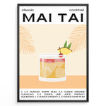 Indlæs billede til gallerivisning Minimalist Mai Tai cocktail recipe poster with a tropical drink illustration, showing rum, lime, and pineapple garnish, framed in black, ideal for kitchen or bar wall décor.
