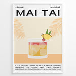 Indlæs billede til gallerivisning Minimalist Mai Tai cocktail recipe poster with a tropical drink illustration, showing rum, lime, and pineapple garnish, framed in black, ideal for kitchen or bar wall décor.
