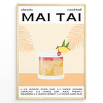 Indlæs billede til gallerivisning Minimalist Mai Tai cocktail recipe poster with a tropical drink illustration, showing rum, lime, and pineapple garnish, framed in black, ideal for kitchen or bar wall décor.
