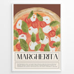 Indlæs billede til gallerivisning Watercolor Margherita pizza wall art with tomatoes, mozzarella, and basil on a brown background, framed in black, ideal for Italian kitchen or restaurant decoration.
