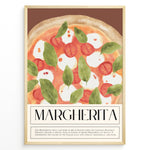 Indlæs billede til gallerivisning Watercolor Margherita pizza wall art with tomatoes, mozzarella, and basil on a brown background, framed in black, ideal for Italian kitchen or restaurant decoration.

