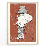 Indlæs billede til gallerivisning Woodblock-style illustration of a Japanese samurai in traditional clothing on a textured background in a framed poster.
