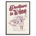 Indlæs billede til gallerivisning Funny kitchen wall art plakat with “Partners in Wine” text and cartoon wine bottle and glass characters—ideal for bar or dining room décor.
