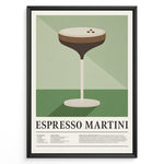 Indlæs billede til gallerivisning Minimalist Espresso Martini wall art plakat with cocktail glass illustration and recipe text—modern kitchen or bar décor print.
