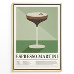 Indlæs billede til gallerivisning Minimalist Espresso Martini wall art plakat with cocktail glass illustration and recipe text—modern kitchen or bar décor print.
