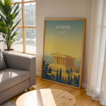 Indlæs billede til gallerivisning Athens Vintage Travel Plakat | Vintage Travel Poster | Denne plakat viser Parthenon i Athen, Grækenland, i gyldne nuancer med en gradient baggrund fra teal til gul. Perfekt til rejse- og historiefans.
