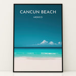 Indlæs billede til gallerivisning Cancun Beach Vintage Travel Plakat | Vintage Travel Poster | Denne plakat viser Cancun Beach med hvidt sand, turkisblåt vand og en klar blå himmel. Perfekt til tropiske feriestemninger.
