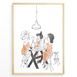 Indlæs billede til gallerivisning Minimalist line art illustration of three women drinking wine at a bar table.
