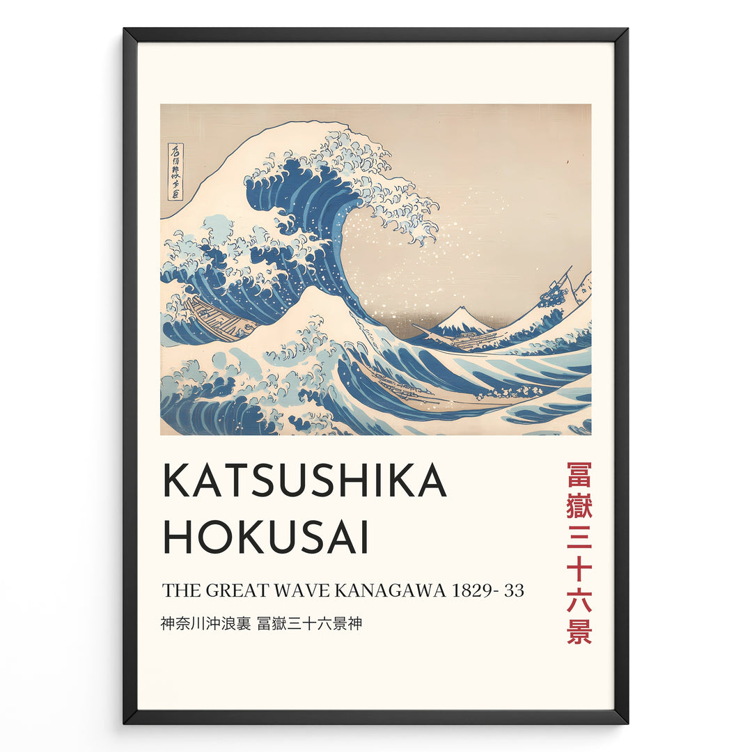 The Great Wave off Kanagawa by Katsushika Hokusai, blue waves towering over boats with Mount Fuji in the distance.