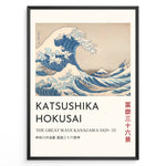 Indlæs billede til gallerivisning The Great Wave off Kanagawa by Katsushika Hokusai, blue waves towering over boats with Mount Fuji in the distance.
