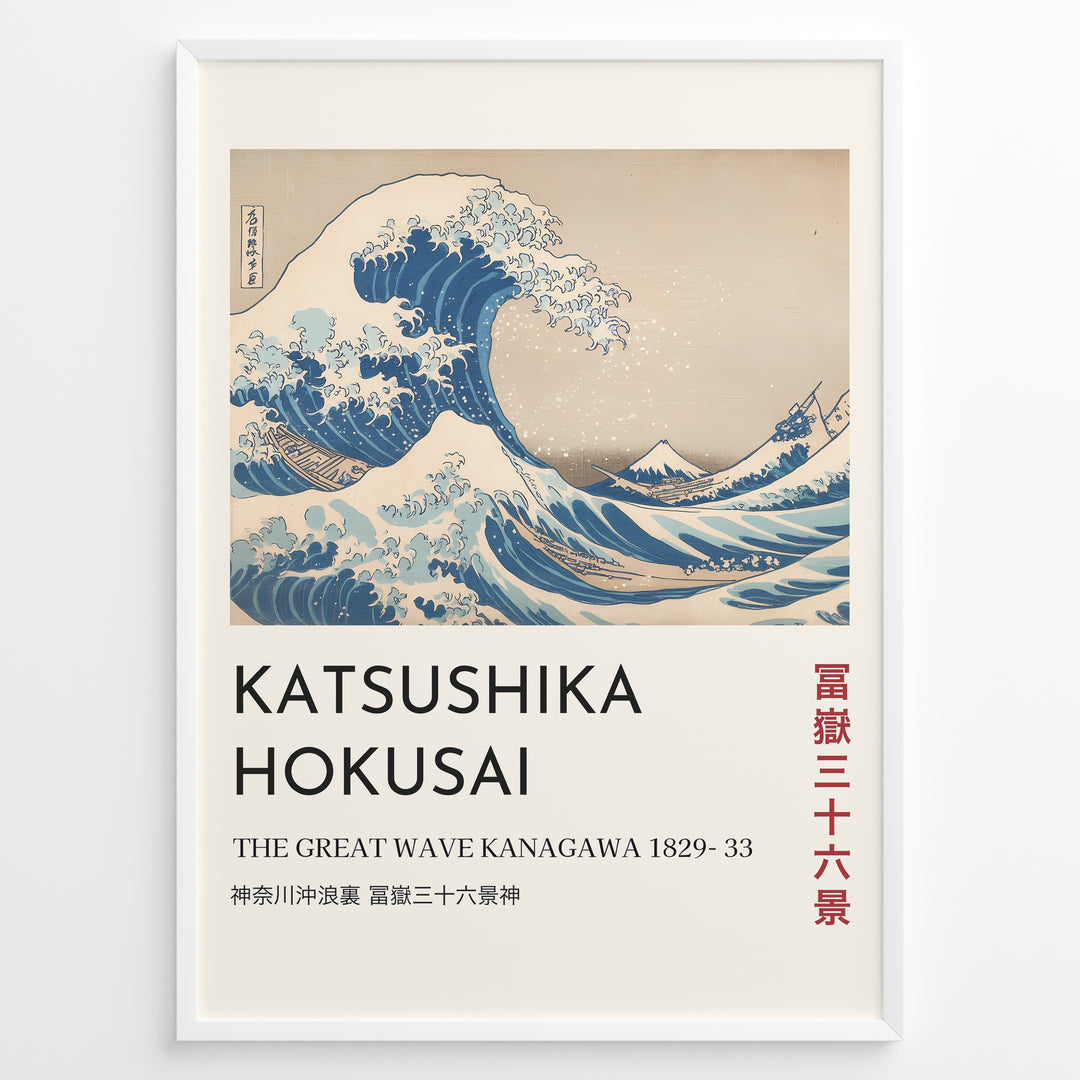 The Great Wave off Kanagawa by Katsushika Hokusai, blue waves towering over boats with Mount Fuji in the distance.