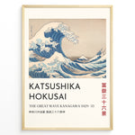 Indlæs billede til gallerivisning The Great Wave off Kanagawa by Katsushika Hokusai, blue waves towering over boats with Mount Fuji in the distance.
