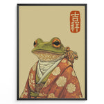 Indlæs billede til gallerivisning Illustration of a frog wearing a traditional Japanese kimono in a framed poster.
