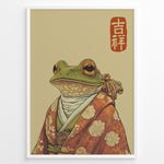 Indlæs billede til gallerivisning Illustration of a frog wearing a traditional Japanese kimono in a framed poster.

