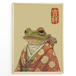 Indlæs billede til gallerivisning Illustration of a frog wearing a traditional Japanese kimono in a framed poster.
