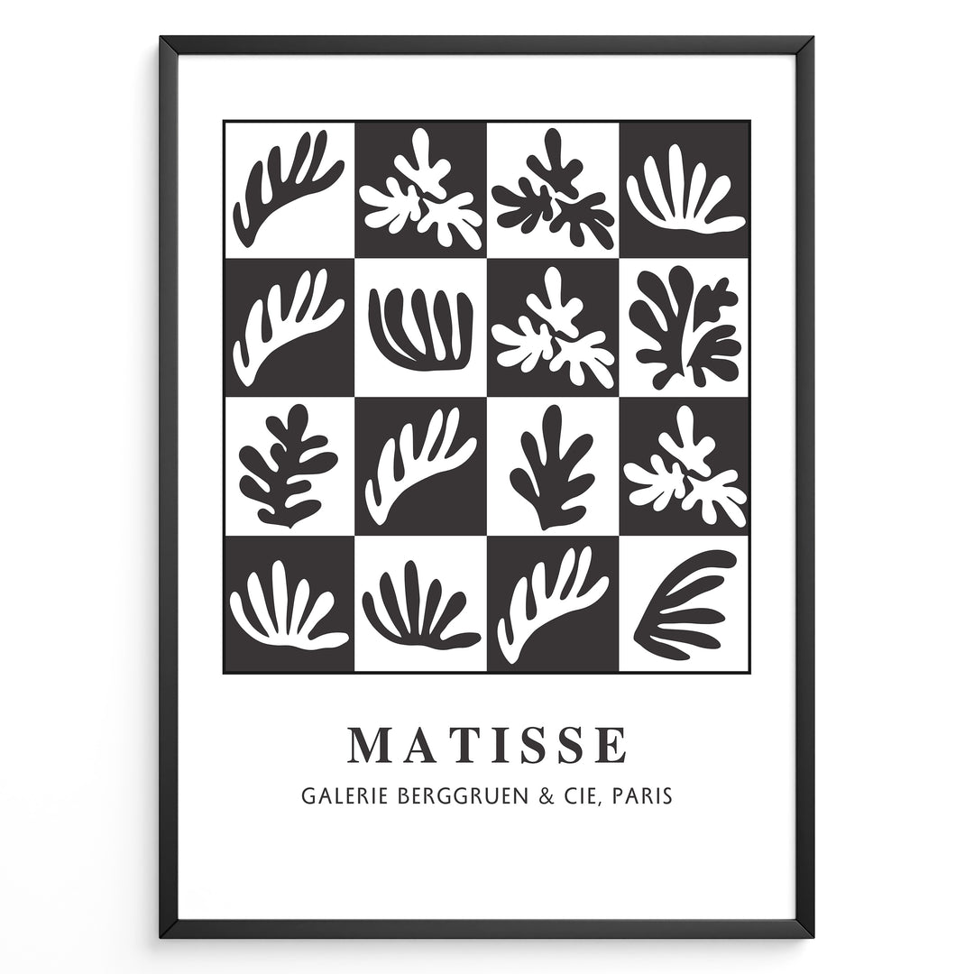 Graphic Foliage Plakat | Matisse Poster | Abstrakt bladmotiv i sort-hvid gitterdesign