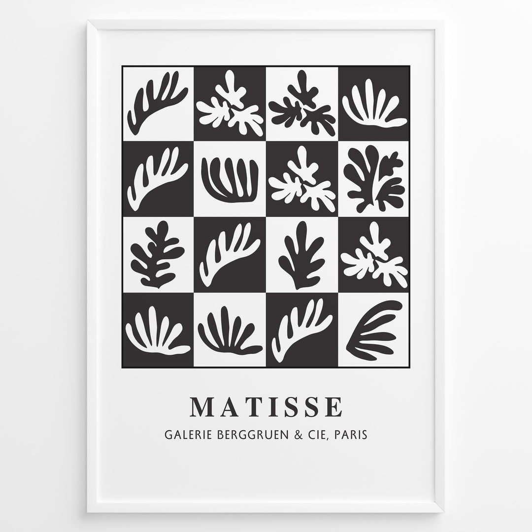 Graphic Foliage Plakat | Matisse Poster | Abstrakt bladmotiv i sort-hvid gitterdesign