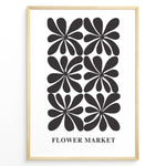 Indlæs billede til gallerivisning Minimal Bloom Plakat | Flower Market Poster | Sort-hvid blomstermønster med stiliserede former
