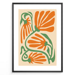 Indlæs billede til gallerivisning Orange Bloom Plakat | Matisse Poster | Abstrakte orange blomster med grønne stilke på beige baggrund
