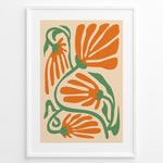 Indlæs billede til gallerivisning Orange Bloom Plakat | Matisse Poster | Abstrakte orange blomster med grønne stilke på beige baggrund
