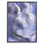 Indlæs billede til gallerivisning Abstract poster featuring flowing blue and white contour lines forming a wave-like 3D motion effect, framed in a black border.
