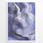 Indlæs billede til gallerivisning Abstract poster featuring flowing blue and white contour lines forming a wave-like 3D motion effect, framed in a black border.

