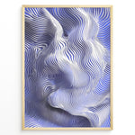 Indlæs billede til gallerivisning Abstract poster featuring flowing blue and white contour lines forming a wave-like 3D motion effect, framed in a black border.
