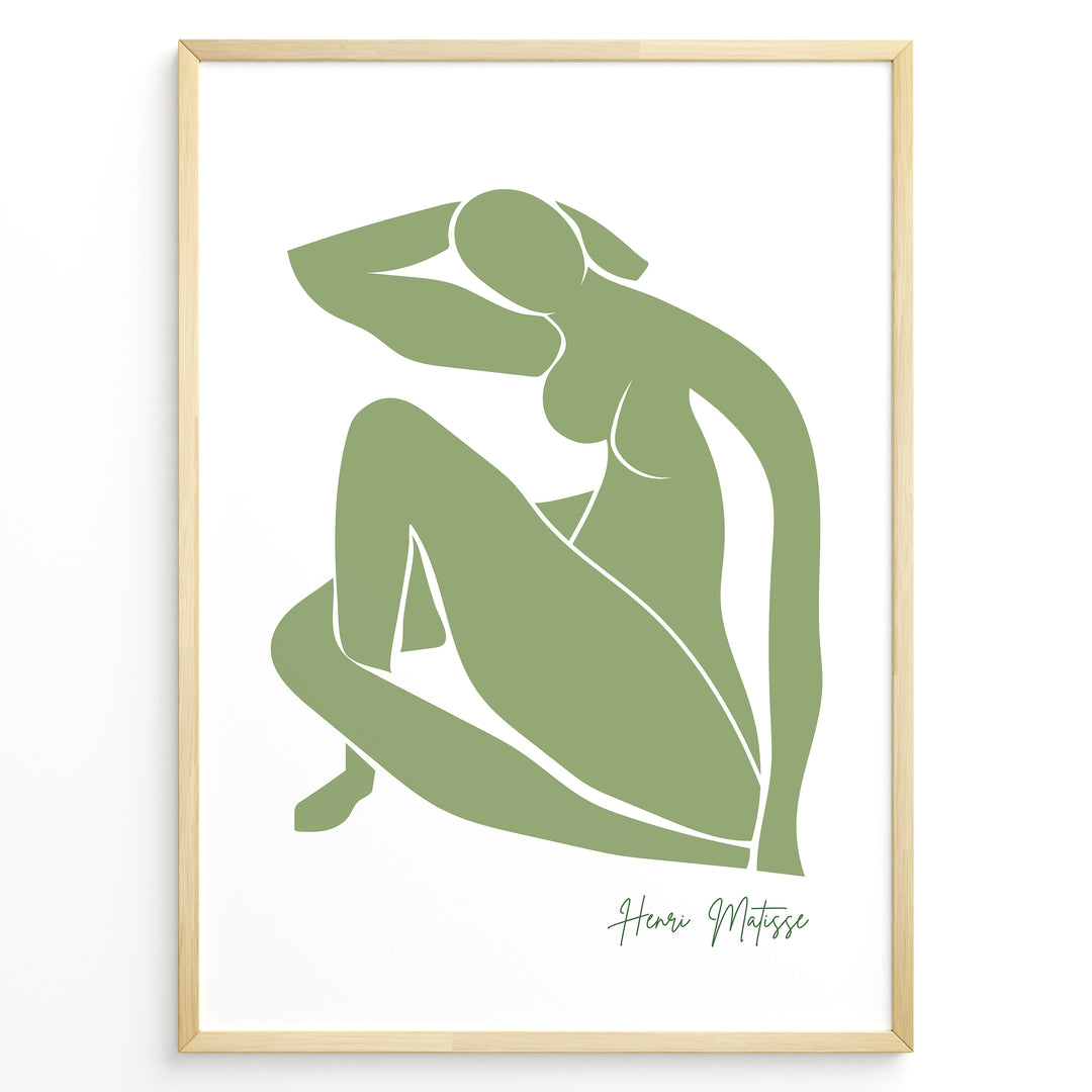 Grøn Silhuet Figur Plakat | Matisse Poster | Kunstnerisk udskåret kvindefigur i grøn stil med Henri Matisse signatur