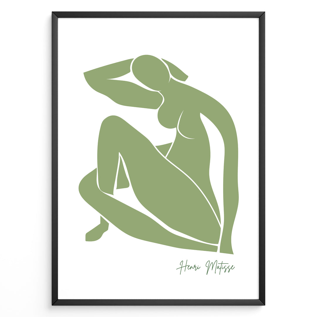 Grøn Silhuet Figur Plakat | Matisse Poster | Kunstnerisk udskåret kvindefigur i grøn stil med Henri Matisse signatur