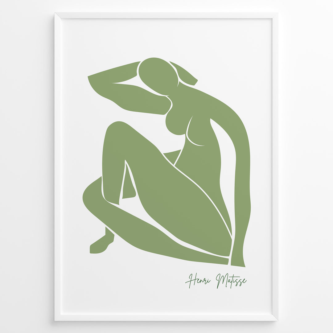 Grøn Silhuet Figur Plakat | Matisse Poster | Kunstnerisk udskåret kvindefigur i grøn stil med Henri Matisse signatur