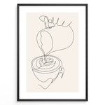 Indlæs billede til gallerivisning Minimalist coffee line art poster showing a hand pouring milk into a coffee cup to create latte art.

