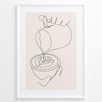 Indlæs billede til gallerivisning Minimalist coffee line art poster showing a hand pouring milk into a coffee cup to create latte art.
