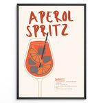 Indlæs billede til gallerivisning Aperol Spritz cocktail poster with illustrated orange drink, ice cubes, and straw on a cream background in a black frame.
