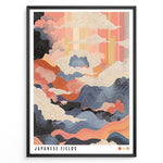 Indlæs billede til gallerivisning Colorful Japanese abstract landscape with waves, clouds, and textured patterns in a framed poster.

