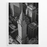 Indlæs billede til gallerivisning Fashion Plakat | Aerial View of the Chrysler Building in Black and White Plakaty.dk | Black and white aerial view of the Chrysler Building surrounded by New York City skyscrapers.
