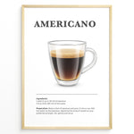 Indlæs billede til gallerivisning Illustrated Americano recipe poster with a glass mug of coffee and preparation steps.
