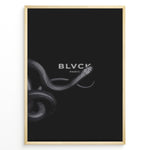 Indlæs billede til gallerivisning Fashion Plakat | BLVCK Paris Serpent Noir: Minimalist Snake-Inspired Wall Art Plakaty.dk | Minimalist black artwork featuring a coiled snake and the BLVCK Paris logo in the center, on a dark background.
