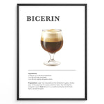 Indlæs billede til gallerivisning Illustrated Bicerin recipe poster with a layered glass of espresso, hot chocolate, and whipped cream.
