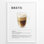 Indlæs billede til gallerivisning Illustrated Breve coffee recipe poster with a glass of espresso and steamed half-and-half.

