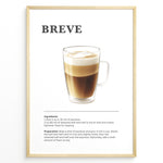 Indlæs billede til gallerivisning Illustrated Breve coffee recipe poster with a glass of espresso and steamed half-and-half.

