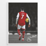 Indlæs billede til gallerivisning Poster featuring a football player in a red and white No. 7 jersey walking on a stadium field while holding a match ball, with a stylized signature at the bottom.
