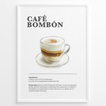 Indlæs billede til gallerivisning Illustrated Café Bombón recipe poster with layered espresso and condensed milk in a glass cup.
