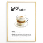 Indlæs billede til gallerivisning Illustrated Café Bombón recipe poster with layered espresso and condensed milk in a glass cup.
