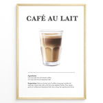 Indlæs billede til gallerivisning Illustrated Café au Lait recipe poster with a glass of coffee and steamed milk.

