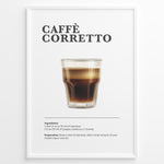 Indlæs billede til gallerivisning Illustrated Caffè Corretto recipe poster with espresso mixed with liquor in a clear glass.
